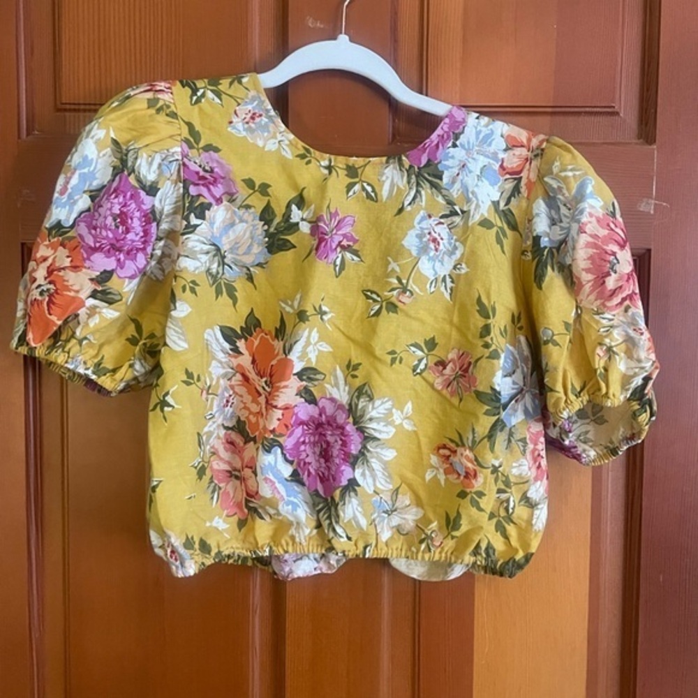 Rachel Roy crop floral linen top NWT